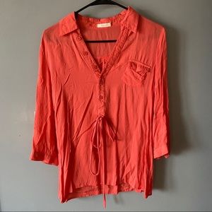 Tulle tie front blouse